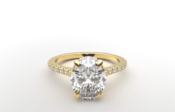 Classic Oval Hidden Halo Ring in yellow gold diamond band