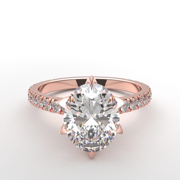 Modern French Pave Oval Six Prong Tulip Setting in rose gold