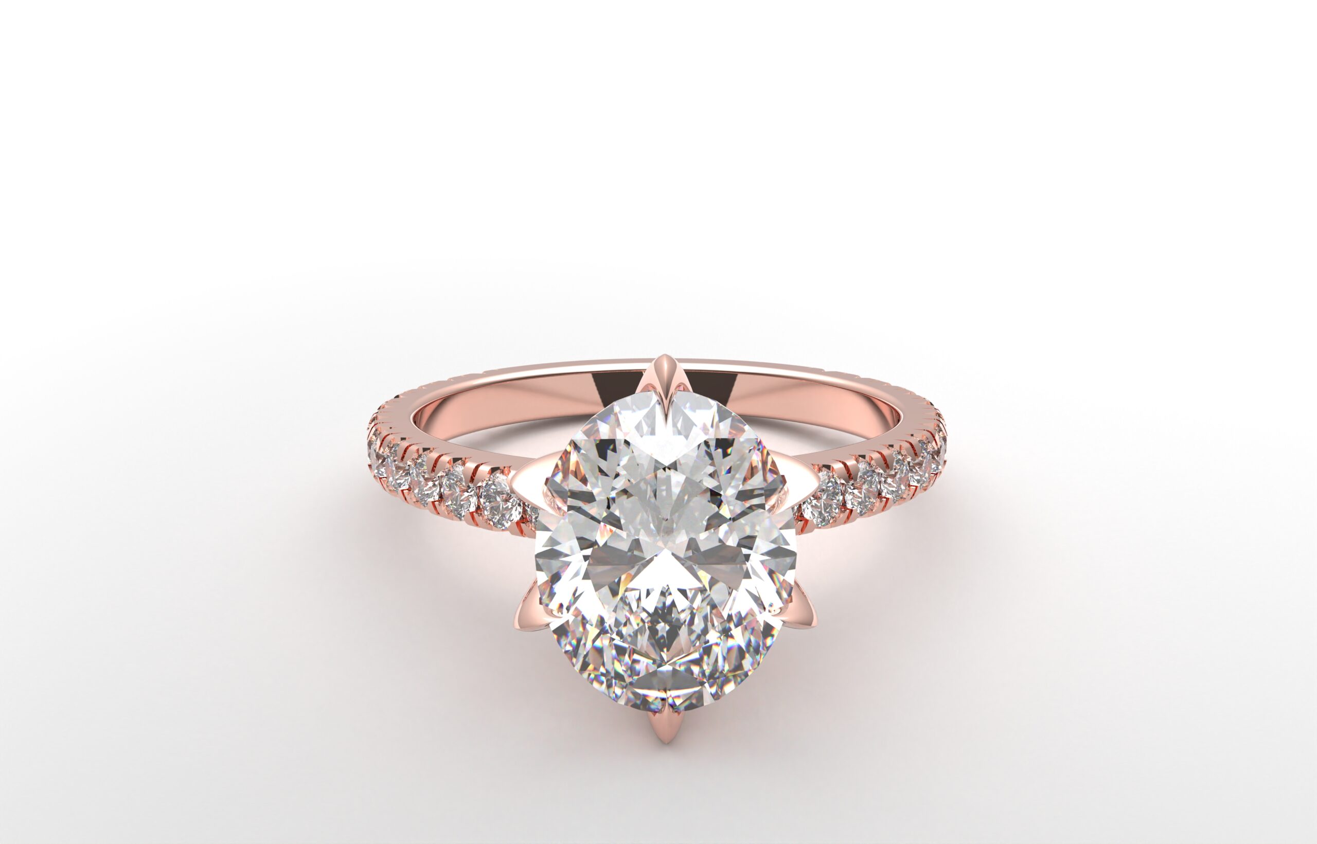 Modern French Pave Oval Six Prong Tulip Setting in rose gold