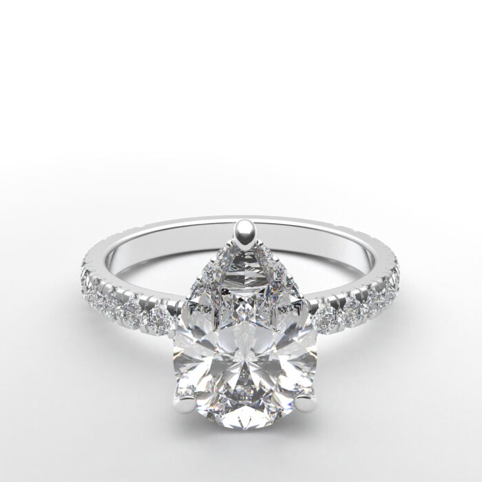 Classic Pear Hidden Halo French cut in white gold