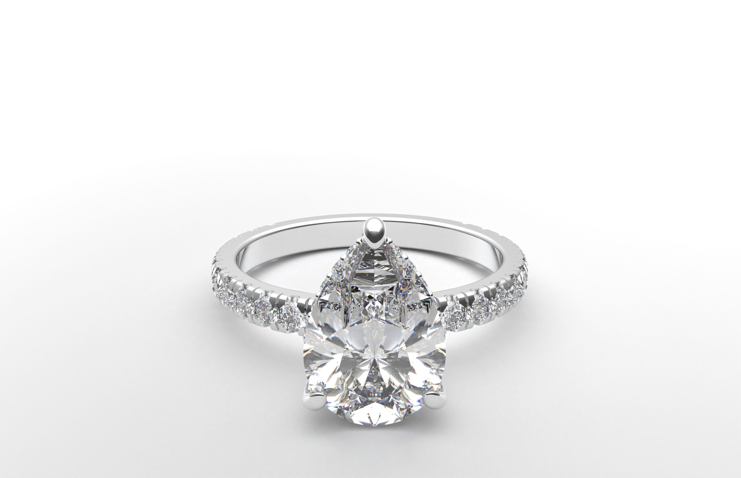 Classic Pear Hidden Halo French cut in white gold