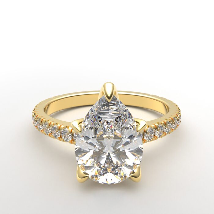 Modern French Pave Tulip Setting ring in yellow gold color