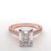 modern cathedral setting french pave emerald diamond ring in rose gold with a hidden halo