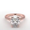 modern cathedral setting french pave oval diamond ring in rose gold with a hidden halo