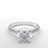 modern catherdral setting french pave round diamond ring in white gold with a hidden halo