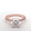 modern catherdral setting french pave round diamond ring in rose gold with a hidden halo