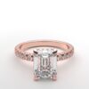 classic french pave emerald diamond ring in rose gold with a hidden halo