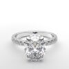 classic french pave oval diamond ring in white gold with a hidden halo