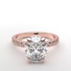 classic french pave oval diamond ring in rose gold with a hidden halo