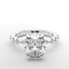 Oval solitaire diamond ring in white gold with round and marquise diamond band hidden halo