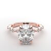 Oval solitaire diamond ring in rose gold with round and marquise diamond band hidden halo