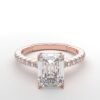 Classic single shared prong tulip setting emerald diamond rose gold ring