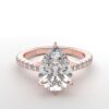 Side view Classic single shared prong tulip setting pear diamond rose gold ring 6 prong