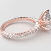 Side view Classic single shared prong tulip setting pear diamond rose gold ring 6 prong