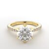 Classic single shared prong tulip setting round diamond yellow gold ring 6 prong