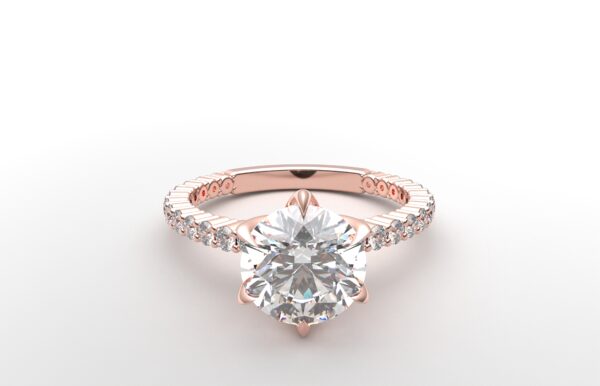 Classic single shared prong tulip setting round diamond rose gold ring 6 prong