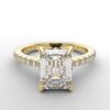 Shared prong Tulip crown yellow Gold emerald diamond engagement ring