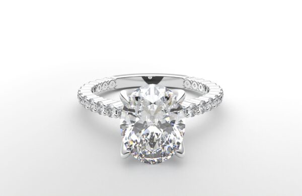 Shared prong Tulip crown white Gold oval diamond engagement ring