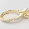 Side view Shared prong Tulip crown yellow Gold oval diamond engagement ring