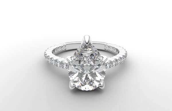 Shared prong Tulip crown White Gold pear diamond engagement ring