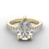 Side view Shared prong Tulip crown yellow Gold pear diamond engagement ring