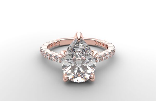 Shared prong Tulip crown rose Gold pear diamond engagement ring