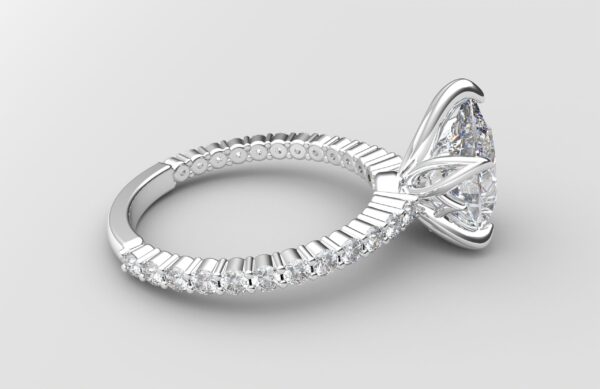 Side view Shared prong Tulip crown White Gold pear diamond engagement ring