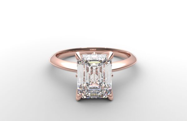 Classic Knife Edge 4 Prong Tulip Crown rose Gold emerald Diamond Engagement Ring