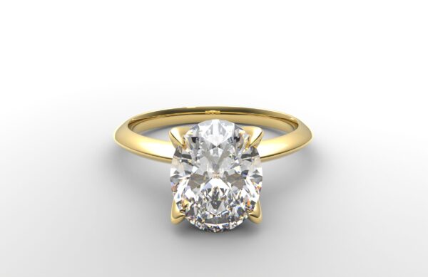 Classic Knife Edge 4 Prong Tulip Crown yellow Gold oval Diamond Engagement Ring