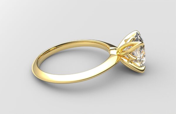 Side View Classic Knife Edge 4 Prong Tulip Crown yellow Gold oval Diamond Engagement Ring