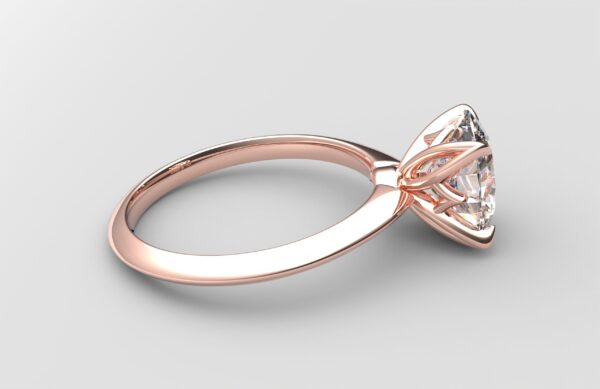 Side View Classic Knife Edge 4 Prong Tulip Crown rose Gold oval Diamond Engagement Ring