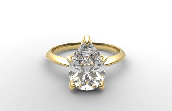 Classic Knife Edge 5 Prong Tulip Crown yellow Gold pear Diamond Engagement Ring