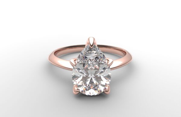 Classic Knife Edge 5 Prong Tulip Crown rose Gold pear Diamond Engagement Ring