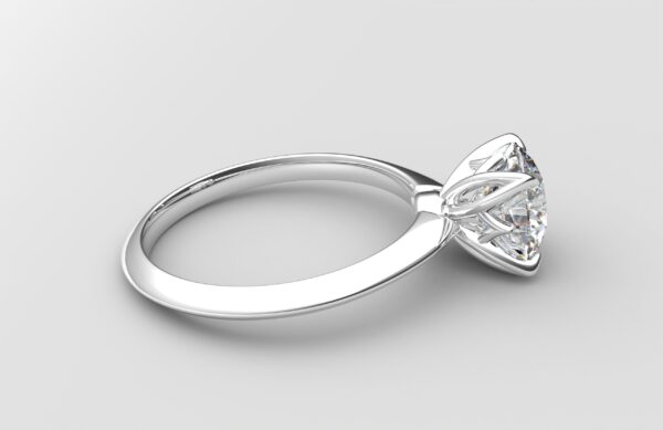 side view Classic Knife Edge 4 Prong Tulip Crown white Gold round Diamond Engagement Ring